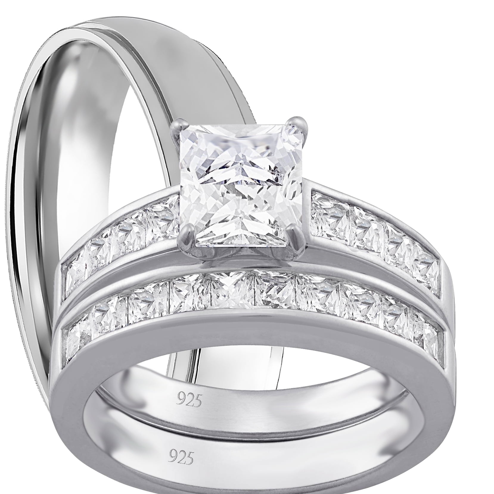 His and Hers Matching Wedding Ring Sets Sterling Silver Titanium Bands for Him Her 6/5