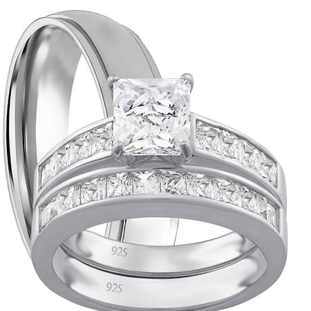 His and Hers Matching Wedding Ring Sets Sterling Silver Titanium Bands for Him Her 9/9