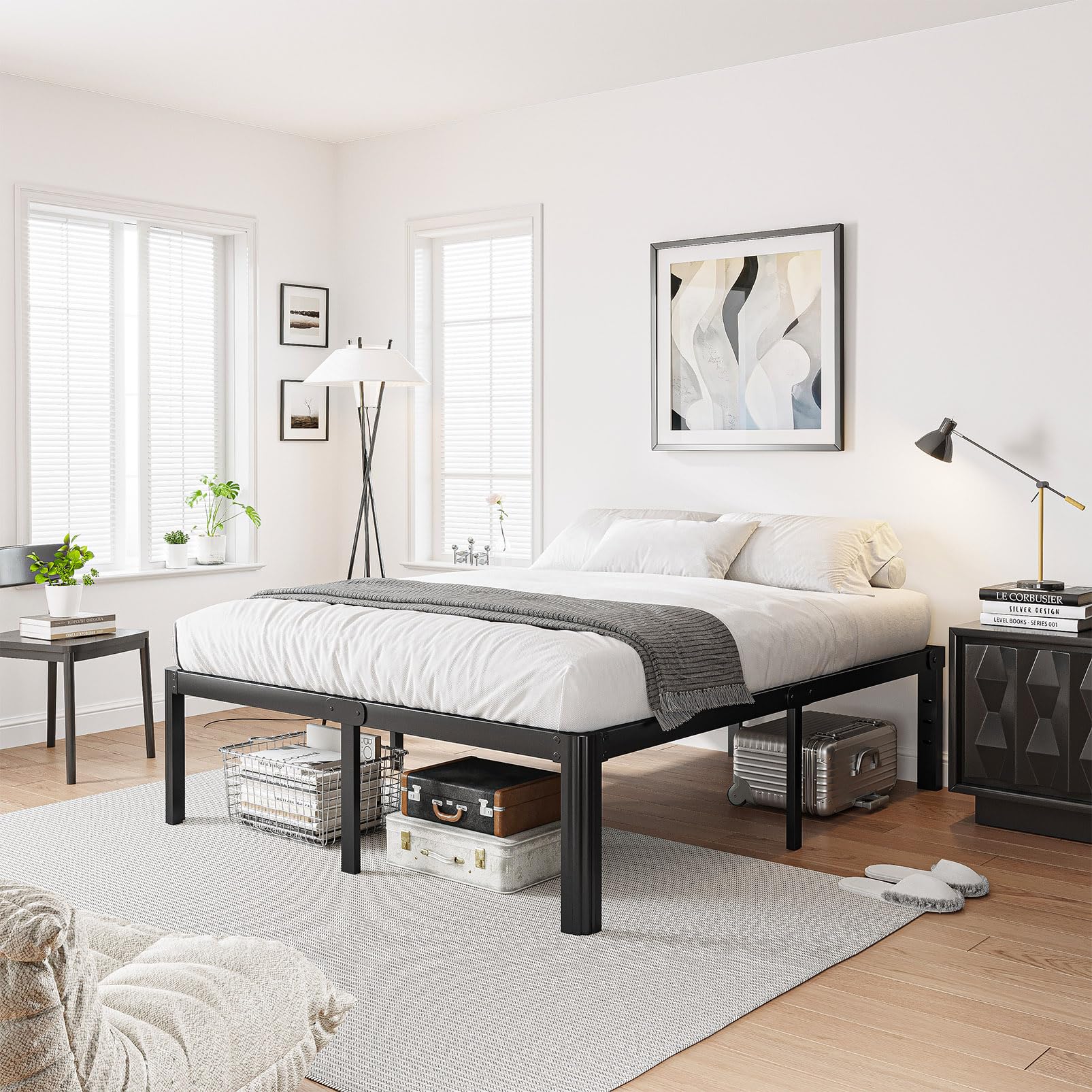 Woozuro 18 inch Queen Metal Bed Frame with Rounded Corners, Heavy Duty, No Box Spring Needed, Easy Assembly