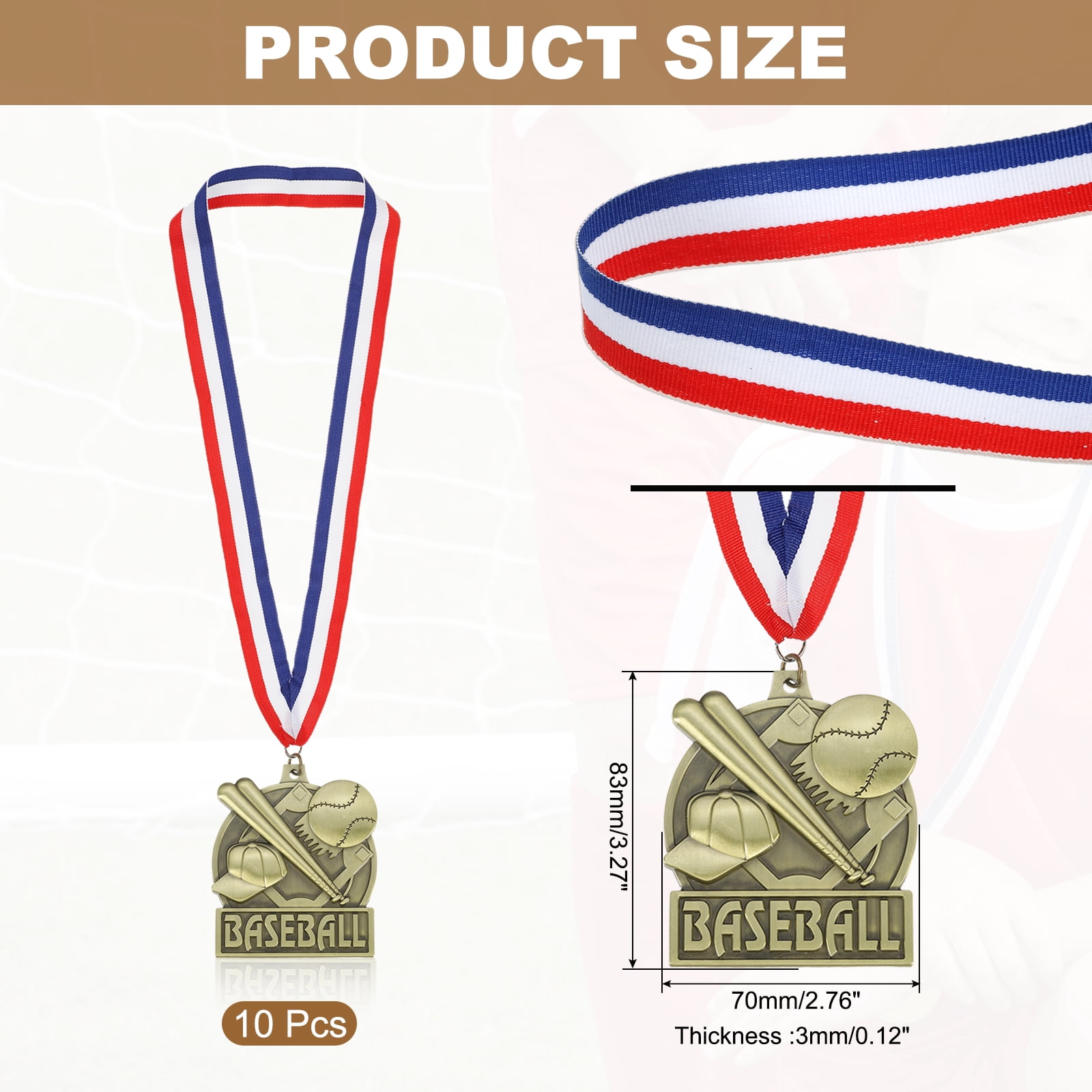 Uxcell Baseball Games Court Award Medals with Ribbons, Winner Medals Prizes for Competitions Sports Party Gold
