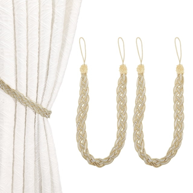 Uxcell 2 Pcs Sujetadores de Cortina, 58cm/23 Sujetadores de Cortina Trenzados, Elegante Cuerda para Cortinas, Color Beige Oscuro