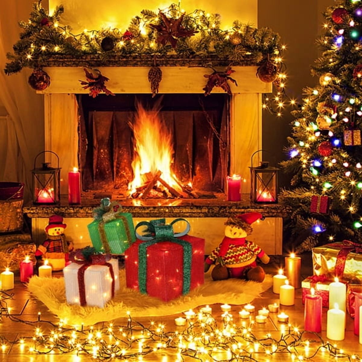 3-Piece Christmas Lighted Gift Boxes Set, 60 Warm White LEDs, ABS Plastic Frame with Onion Cloth, Indoor Outdoor Festive Decor