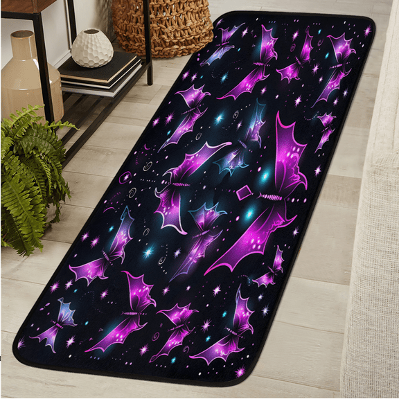 CURLYOOT Halloween Bat Runner Rug 2'x6' Washable Kitchen Runner Rug Indoor Non Slip Laundry Rugs Abstract Floor Carpet for Hallway Kitchen Entryway Bedroom Living Room