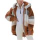 thumbnail image 1 of Abrigo Acolchado De Lana De Cordero En Contraste, Chaqueta con Capucha Multicolor De Felpa Gruesa Suelta De Otoño E Invierno para Mujer con Bolsillos, 1 of 4