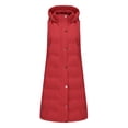 thumbnail image 1 of Gilets Matelassés Sans Manches Rouges pour Femmes, Vêtements d'Extérieur Décontractés Sans Manches à Capuche, Veste d'Hiver Gonflée pour Femmes 2025 Tendance (XXXXXL), 1 of 5