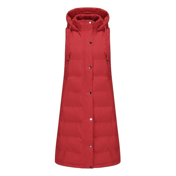 Long Vest for Women, Yigetop Women's Sleeveless Outerwear Puffer Vests Casual Sleeveless Hooded Winter Puffy Jacket for Women 2025 Trendy Vest Women Red, M