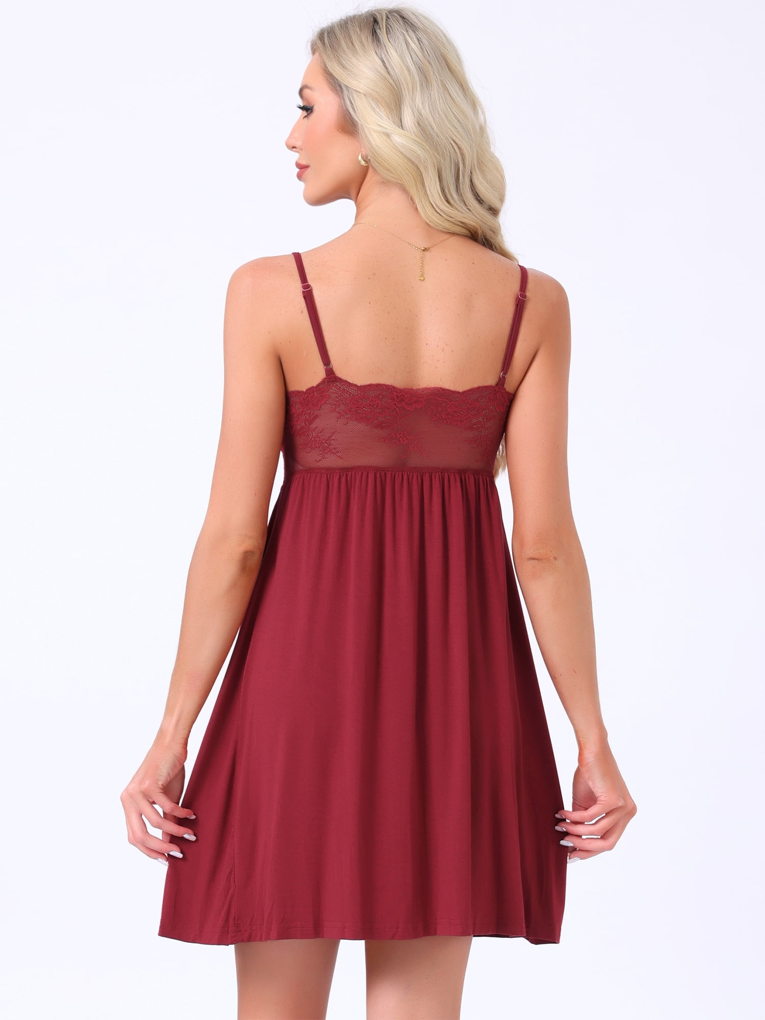 DARING DIVA Women's Babydoll Lingerie Sheer Lace V Neck A Line Nightgown L Red