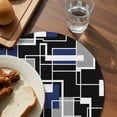 thumbnail image 3 of Navy Blue Black Geometric Round 15 Inch Placemats Set of 4, Modern Color Block Abstract HeatResistant Non Slip Place Mats for Dining Table, Wipeable Braided Kitchen Table Mats for Housewarming, 3 of 9
