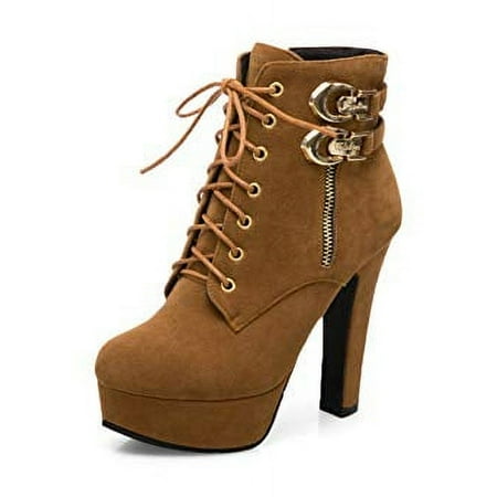 Womens Sexy Stiletto High Heels Zip Lace Up Biker Ankle Boots Platform Shoes Pointed Toe Ankle Boots Buckle Side Zipper Chunky Heel Combat Ankle Bootie Lace up