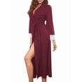 thumbnail image 3 of de Baño Larga de Punto para Mujer, con Cuello en V, Informal, para Estar en Casa Rojo Vino L, 3 of 9