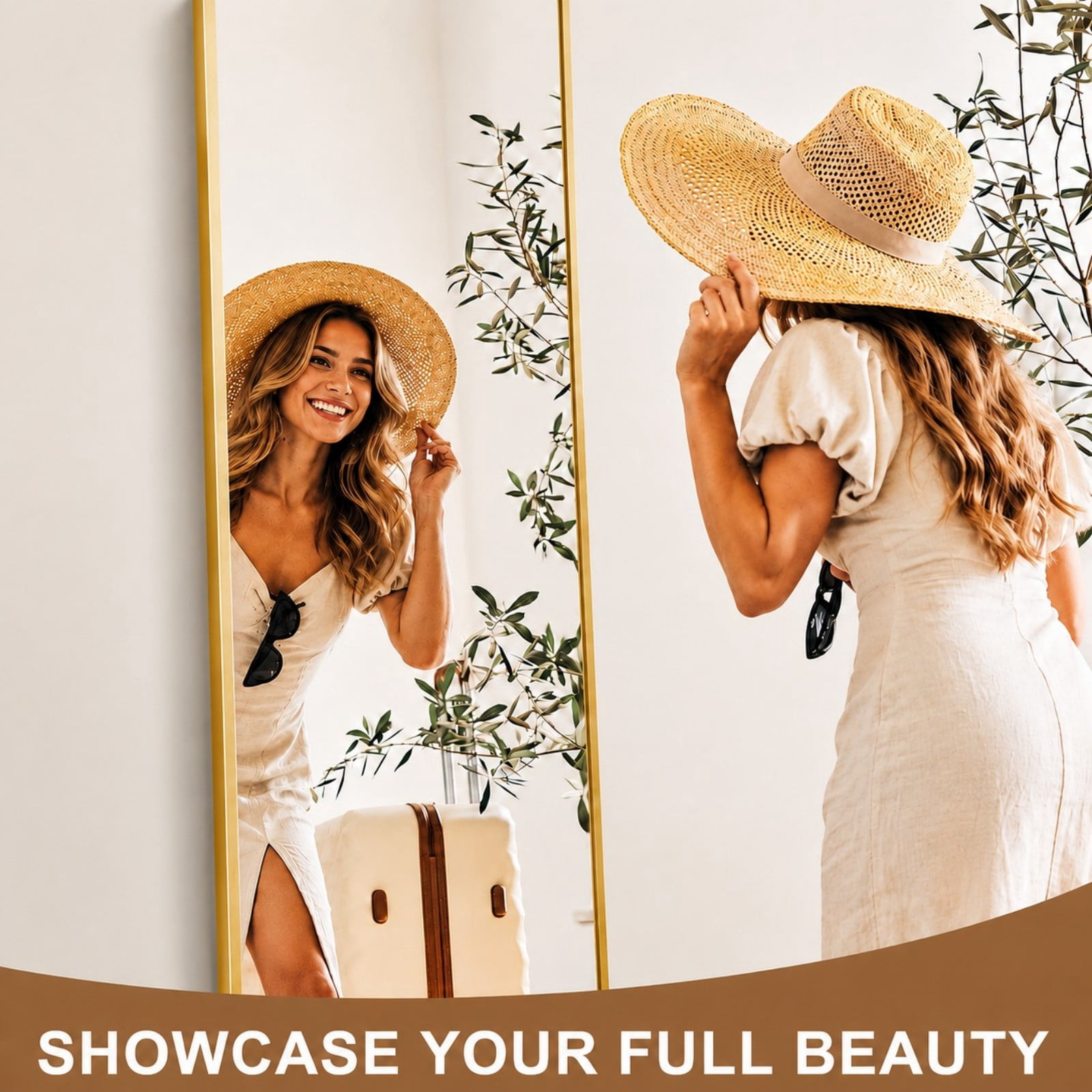 Cenovo 56"x 15" Arched Full Length Mirror Full Body Floor Mirrors, Gold