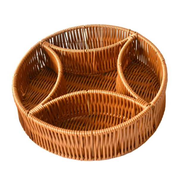 Woven Serving Basket Food Storage Tray Divided Dividers Round Fruit