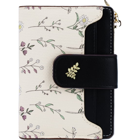 Farcauo Womens Wallet with RFID Blocking Cute Small Wallets for Women Thin Black Women's Wallet Kawaii Flower Card Wallets for Women Ladies