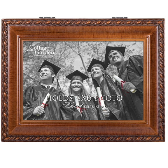 Graduation Woodgrain Rope Trim Jewelry Music Box Plays Wonderful World