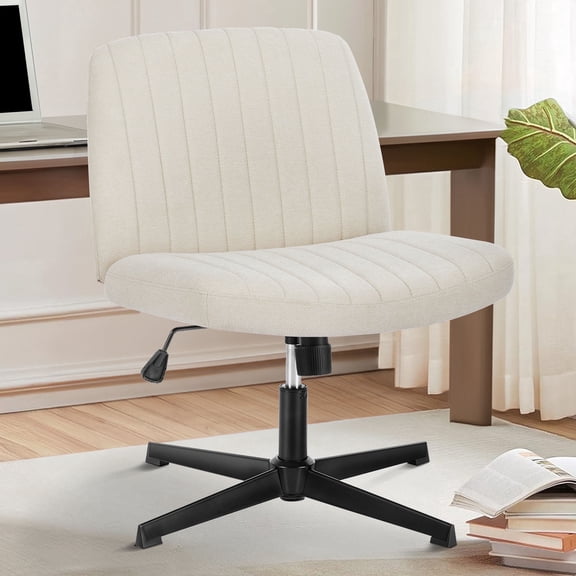 Office Chair Armless Criss Cross Legged Chair No Wheels, Comfy Home Office Desk Chairs, Adjustable Swivel Padded Fabric Vanity Task Computer Chair
