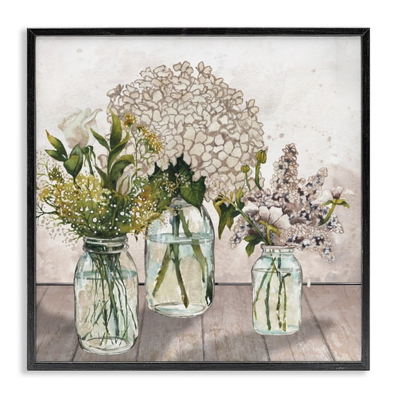 Stupell Industries Jars Of Wildflowers Black Framed Giclee Art, design by Elizabeth Medley