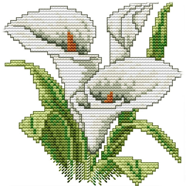 Kit Punto Cruz Con Flores Impresas 14 Quilates Bordado Parcial Cala (17x17 Cm)
