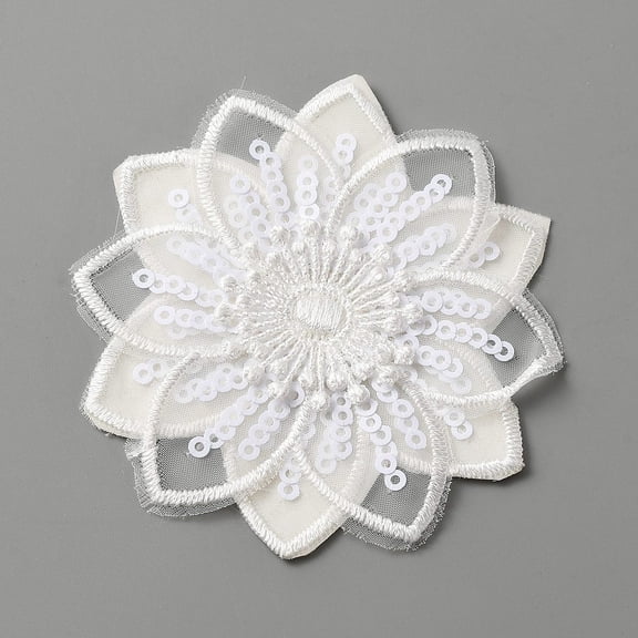 1 pc Computerized Embroidery Lace Self Adhesive/Sew on Patches Costume Accessories Appliques Flower Pattern 68x69x2mm