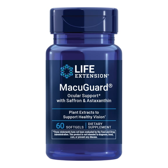 Life Extension, MacuGuard® Ocular Support with Saffron & Astaxanthin, eye health supplement, sharp vision support, carotenoid blend 208 mg, 60 softgels