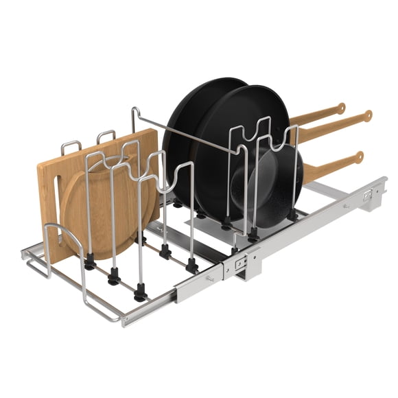 STORKING Pots and Pans Pull Out Organizer Under Cabinet, Adjustable Slide Out Pan and Pot Lid Rack Holder, Wire Dividers Kitchen