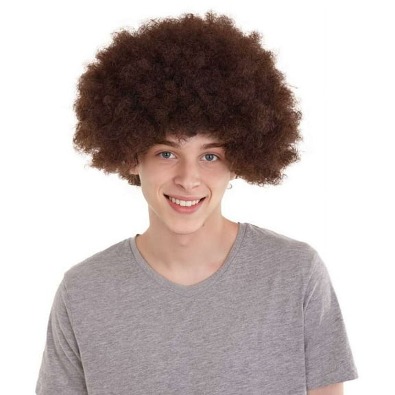 HPO Adult Unisex Super Size Brown Color Curly Cosplay Halloween Wig | Premium Breathable Capless Cap, Synthetic Fiber