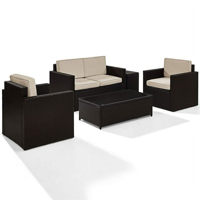 Crosley Palm Harbor Ensemble de Canapé de Terrasse en Osier 5 Pcs, Brun et Sable