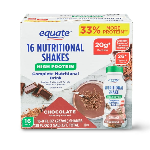 Equate Nutritional High Protein Shakes, Chocolate, 20g Protein, 16