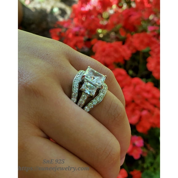 6.51 Total Carat Weight Radiant Cut Wedding Engagement Ring Diamond Simulated 925 Sterling Silver Anniversary Ring SKU:00223