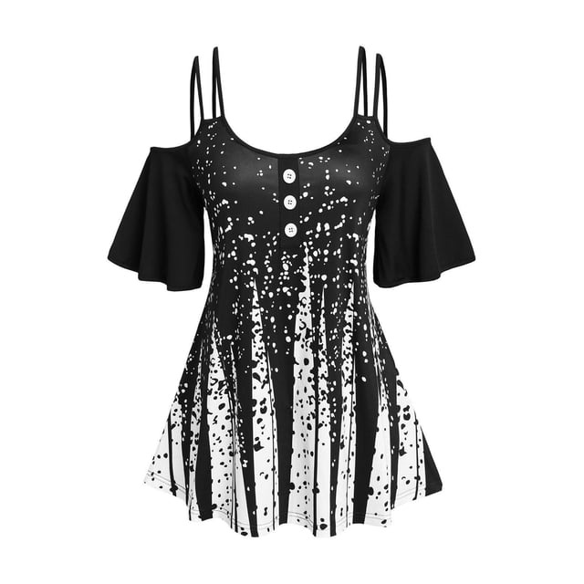 Camiseta Talla Extra Abertura Hombros Estampada Rosegal Camisetas tallas grandes