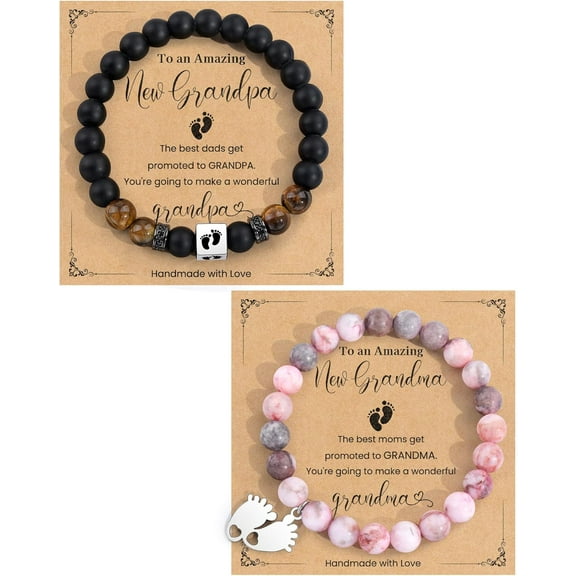 2Pcs New Parents/Grandparents Gifts, New Mom/Dad/Grandma/Grandpa Bracelet, First Time Dad/Mom to Be Gift, First Fathers Day Pregnancy Announcement Gender Reveal Birthday Gift Bracelet