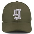 thumbnail image 2 of Daxton Premium Mid Profile Hat Semi Curved Visor Olive Cap White Silver Gothic Embroidered, Number 9, 2 of 4
