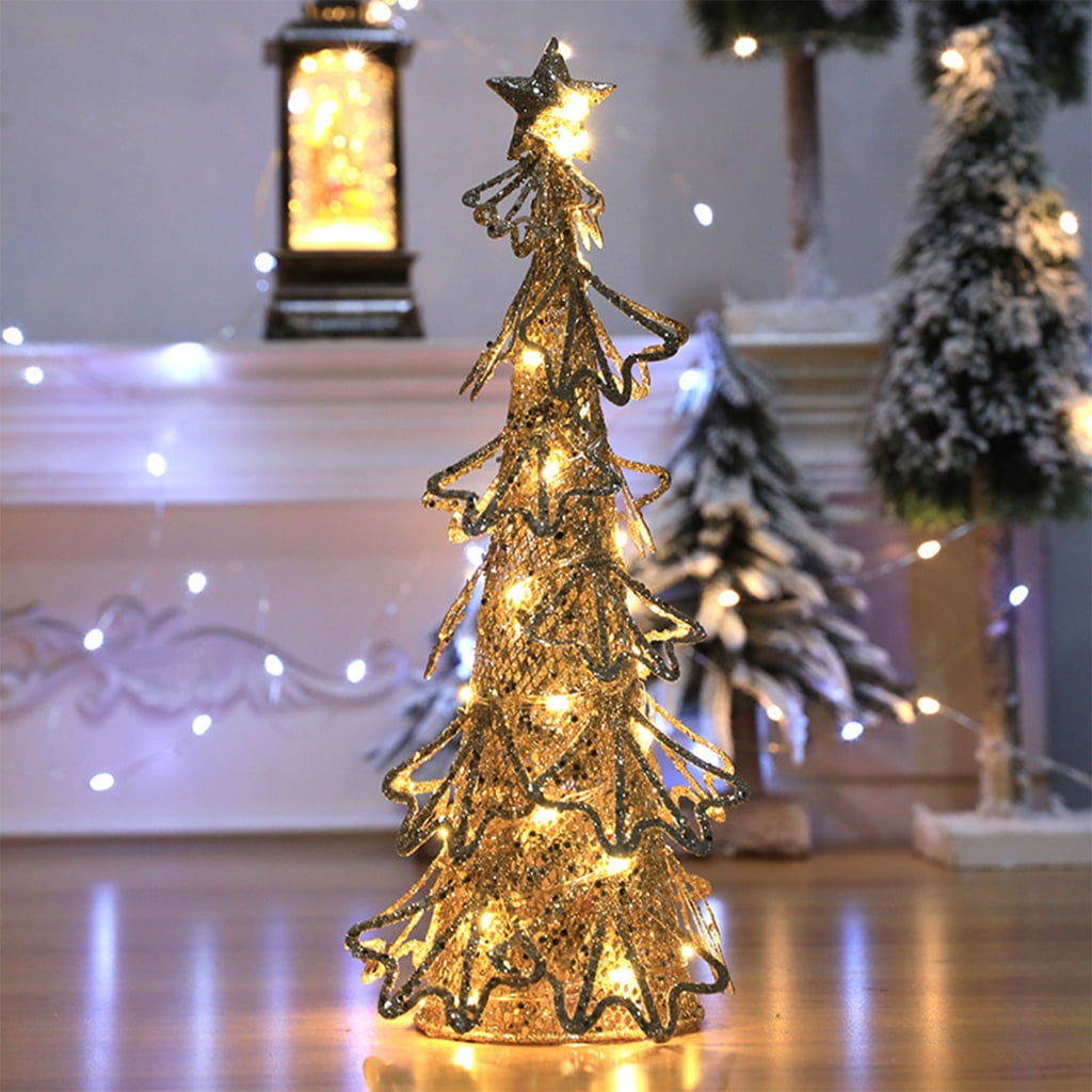 PatungKu Wrought Iron Christmas Tree with Led Light Night Lamp Model Ornament Crafts for Children Girl Boy Birthday Decorations