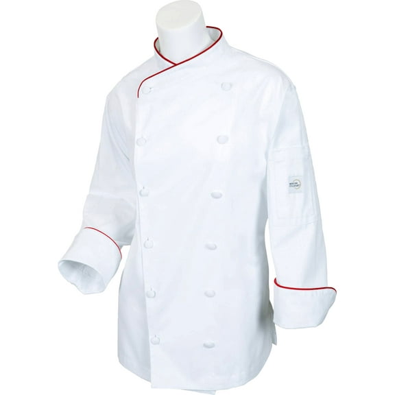 Mercer Renaissance Cutlery Women's Chef Coat (Scoop Neck) | White w/ Red Piping, 2XL
