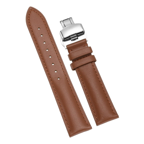 Uxcell Genuine Leather Watch Band 20mm Watch Straps Light Brown Quick Release Soft Top Grain Cowhide Replacement Wristband with Stainless Steel Deployment Clasp for Men Women