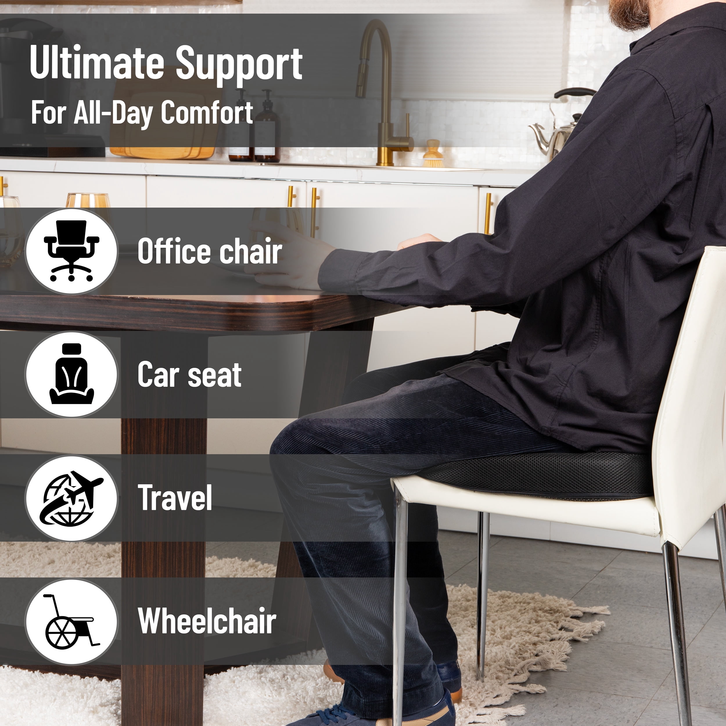 Mind Reader Office Chair Cushion, Ergonomic, Orthopedic, Portable, Car, Memory Foam