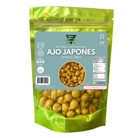 Green Royalty Ajo Japonés 4 oz | Japanese Garlic | Natural Snack & Cooking Ingredient | 100% Natural | Non-GMO