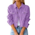 thumbnail image 1 of Fall Winter Jackets Coats Cardigan for Women, Basic Solid Color Button Down Denim Jacket Crop Jacket Coat Purple, 1 of 6