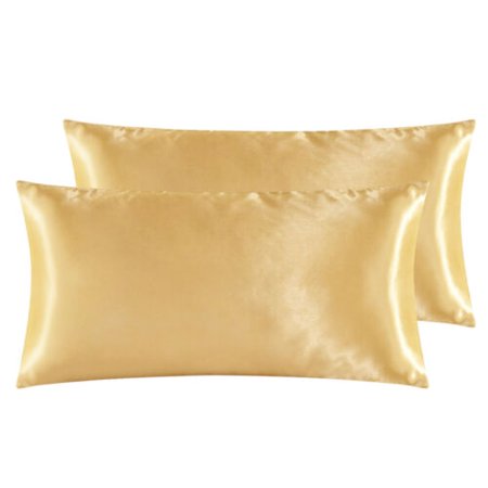 Super Soft Satin Fitted Sheet Deep Pocket Bedding Sheet Smooth Cooling Silky, Camel, King Pillowcase ( 2Pcs )