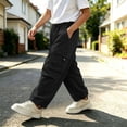 thumbnail image 4 of StSilkitty Baggy Cargo Pants for Boys Girls Solid Color High Waisted Elastic Drawstring Wide Leg Hiking Pants with Pockets, 4 of 8