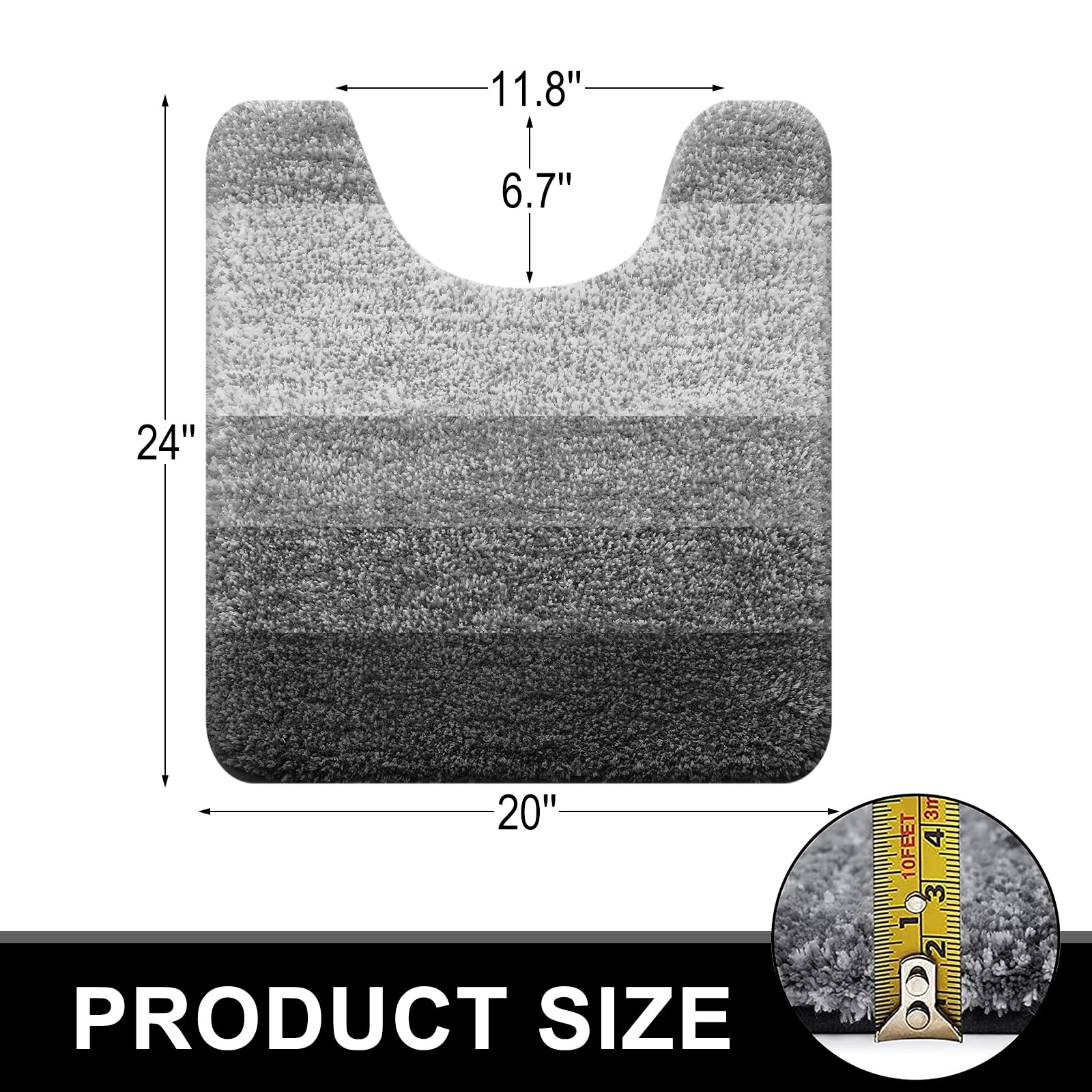 Buganda Luxury U-Shaped Bathroom Rugs, Super Soft and Absorbent Microfiber Toilet Bath Mats, Non-Slip Contour Bathroom Carpets with Rubber Backing, 20X24, Grey - image 2 of 7