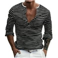 thumbnail image 2 of Kakii Striped Henley Shirts for Men Long Sleeve Waffle Shirt Button V Ncek T Shirts Oversized Lightweight Spring Casual Shirt, 2 of 8