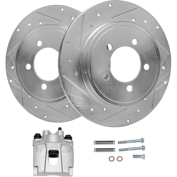 Detroit Axle - 301mm Rear Drilled & Slotted Brake Rotors Right Brake Caliper Replacement for Ford Explorer Mercury Mountaineer - 3pc Set Fits select: 2002 FORD EXPLORER XLT