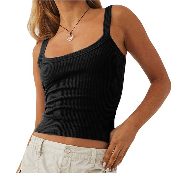 Axiiglly Tank Top for Women Spaghetti Strap Solid Color Tank Top Slim Fit Ribbed Knit Sleeveless Shirt Cotton Casual Beach Yoga Tank Tops