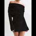 thumbnail image 4 of Vestido Elegante Tipo Suéter de con Hombros Descubiertos para Mujer, Ajustado, de Larga y Crochet Negro L, 4 of 9
