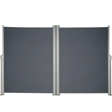 KFFKFF Retractable Side Awning 236" x 71",Double Retractable Patio Screen Waterproof, Retractable Room Divider Grey for Privacy, Garden, Outdoor, Patio and Terrace