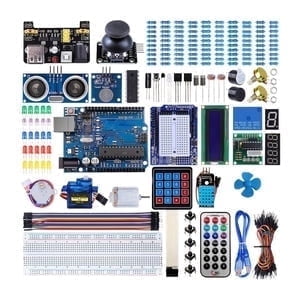 Starter Kit Compatible with Ard Projects, Microcontroller with LCD1602 Module, Breadboard, Servo, Sensors, Jumper Wires & LEDs, Detailed Tutorial (MA13