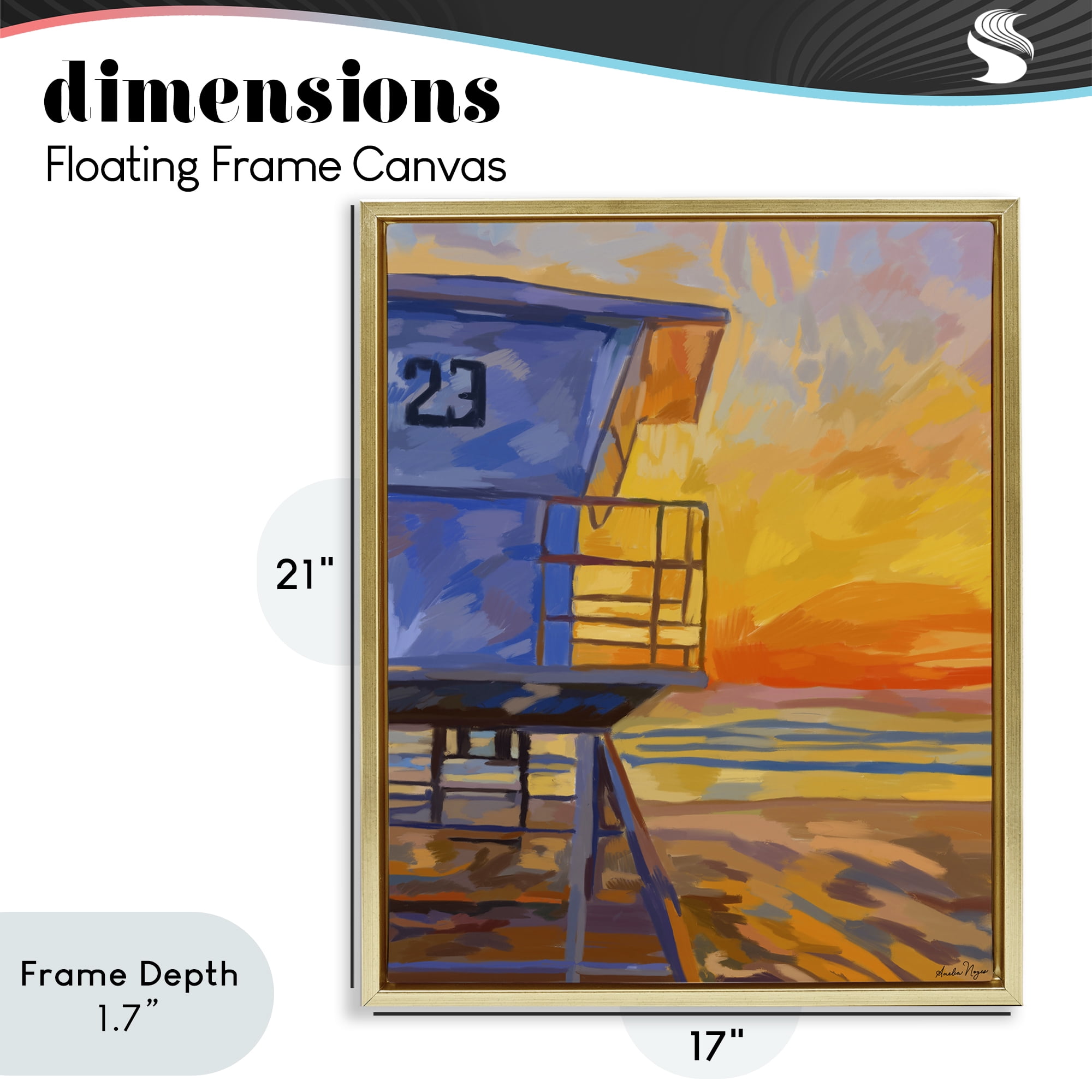 Stupell Industries Lifeguard Stand Sunset Gold Framed Floater Canvas Wall Art, design by Amelia Noyes