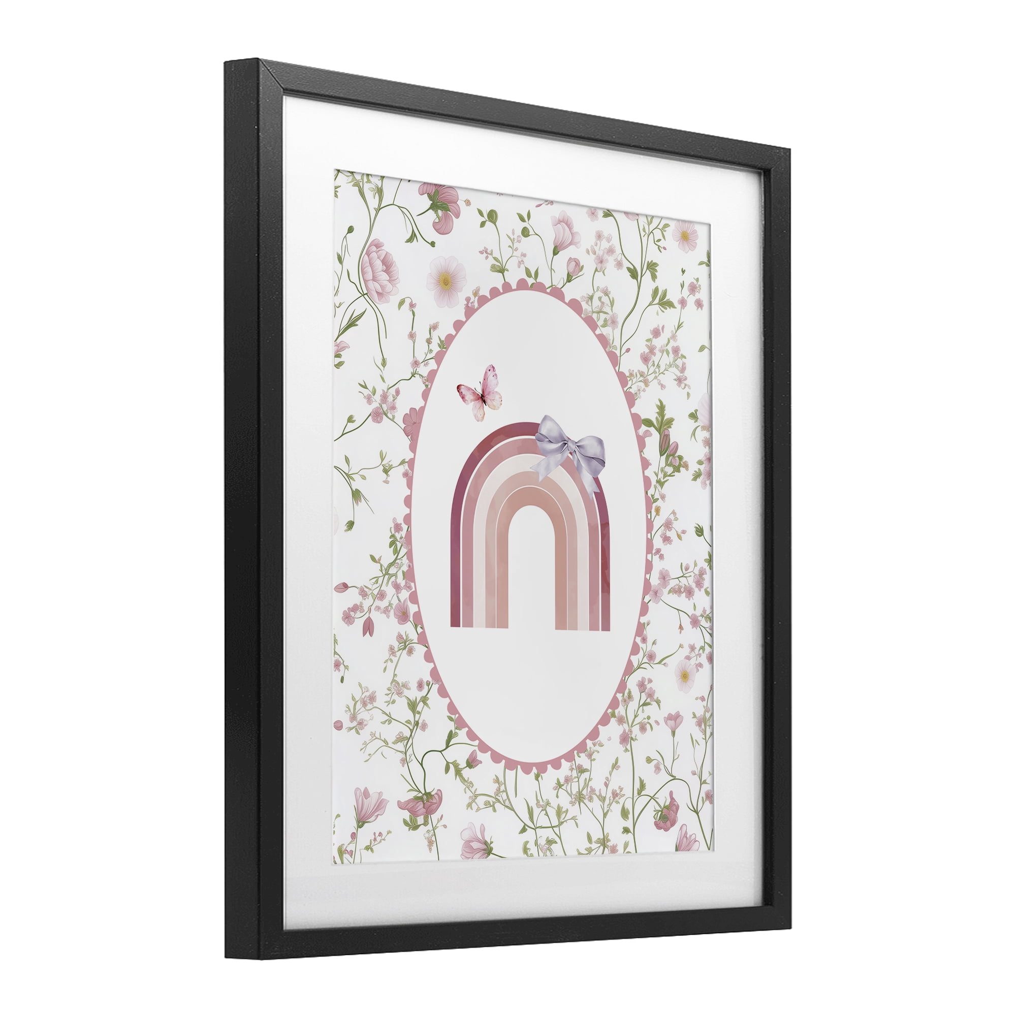 Stupell Industries Floral & Ribbon Rainbow Black Framed Print Under Glass, design by Christine Simpson Art