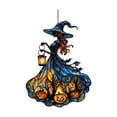 thumbnail image 2 of Liamobondopolis Stained Glass Style Witch Acrylic Hanging Ornament with Pumpkin Bat Lantern Print for Halloween Window Door Wall Decor 7.87 In, 2 of 8