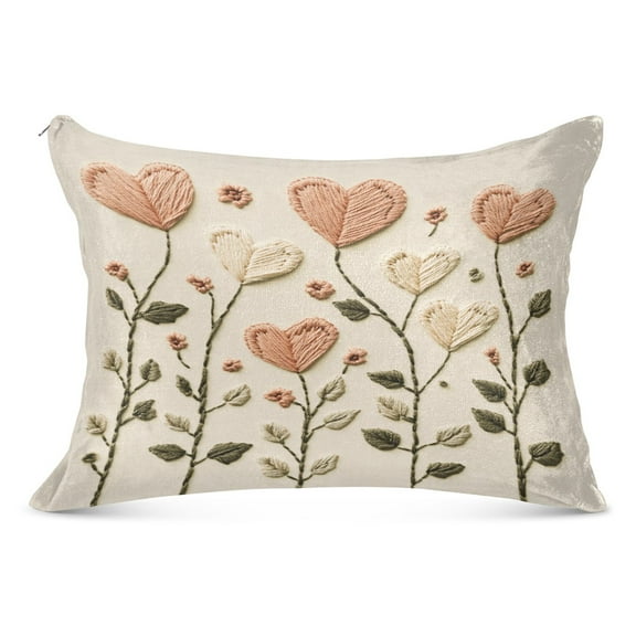 Embroidered Hearts Flowers Plush Pillow Cases Standard Size Ultra Soft Warm Pillowcases with Zipper 20"x26"
